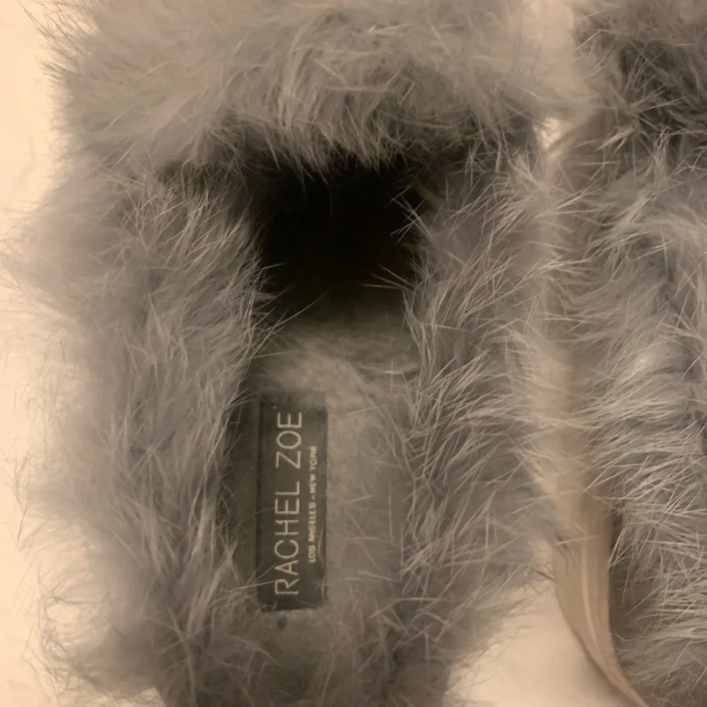 RACHEL ZOE Grey Suede Slip Ons Burke Fur Sz 7.5M Women’s GUC